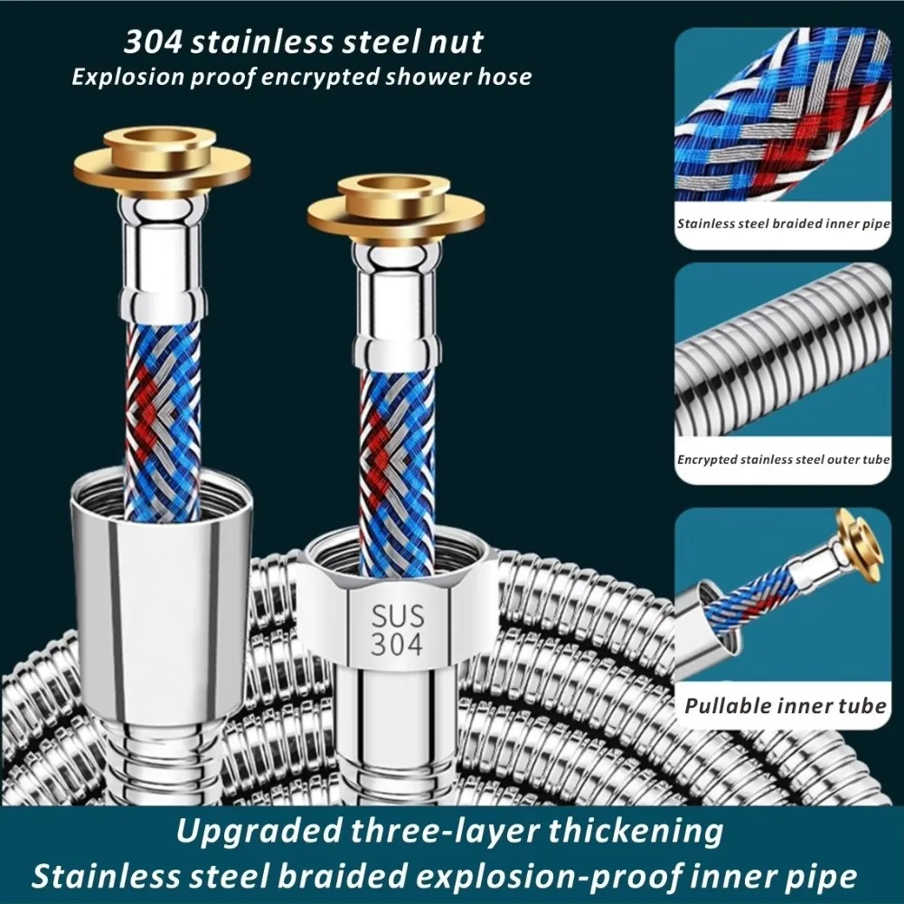 1.5/2/3meters Stainless Steel Shower Hose Rustproof Universal Shower Hose Extension Kink Resistant Burst Resistant