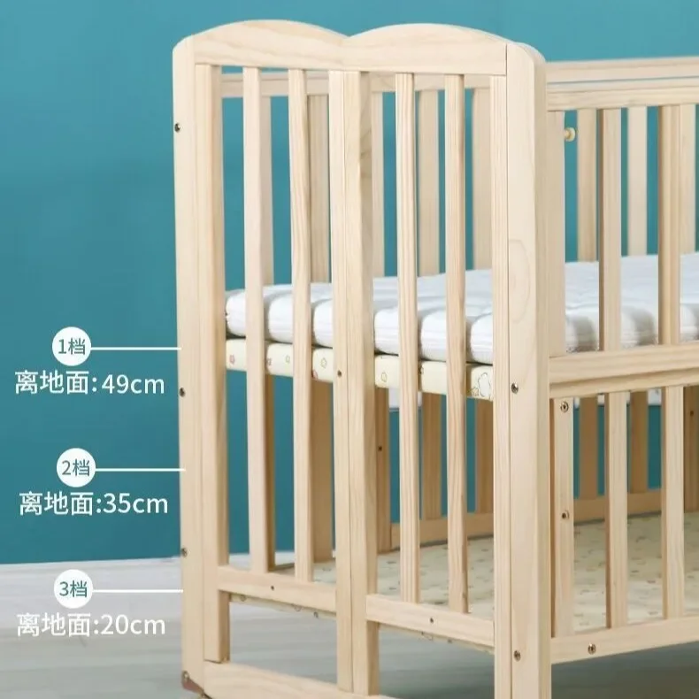 .Folding Crib Solid Wood Environmentally Friendly Paint-free Foldable Multifunctional Baby Crib.