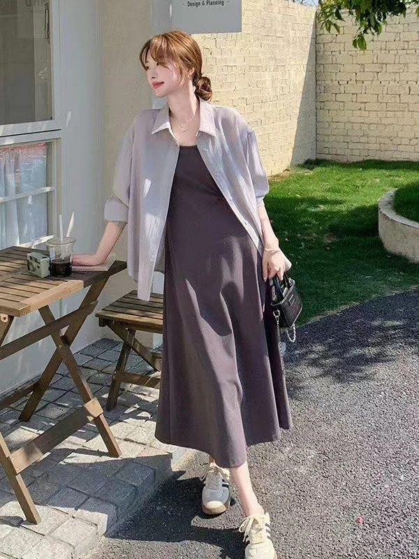 

plus Size Women's Faion Set Long Sve A-Line Dr with Ba Slit And Belted Top And Skirt Two-Piece Autumn Outfit