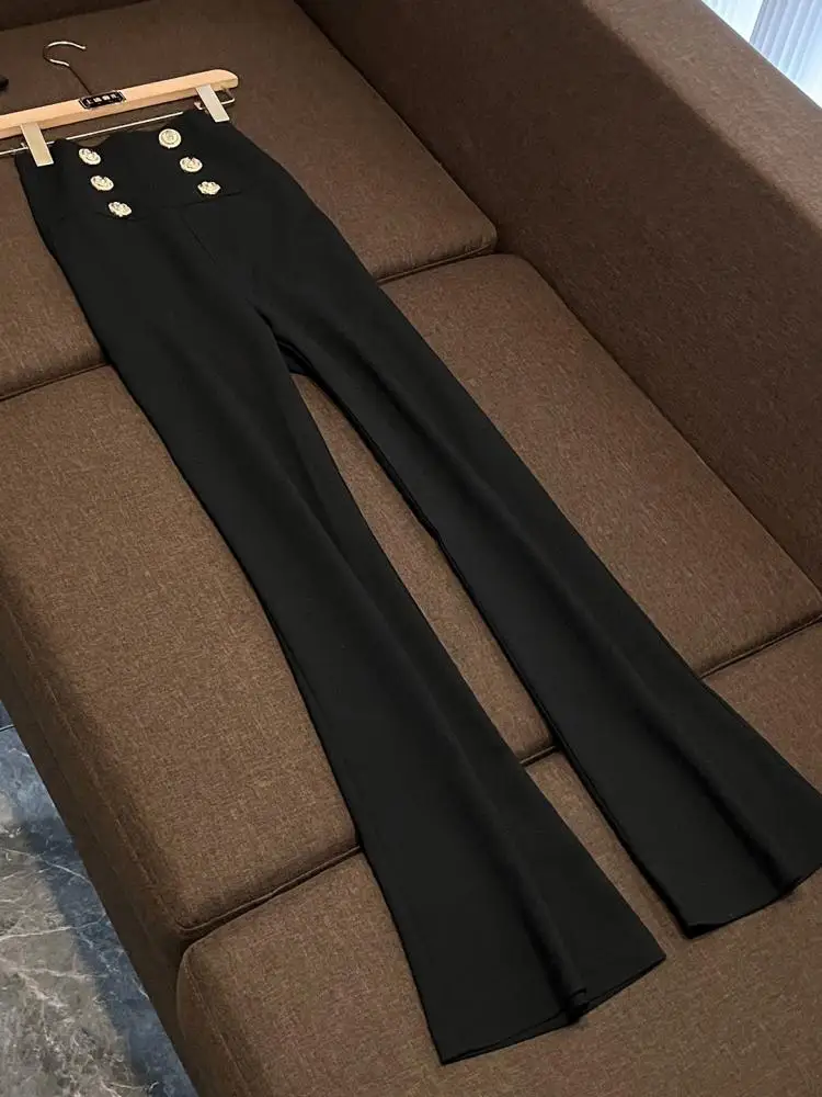 

High Waist Slim Fit Bell Bot Pants for Women Commute Sle Metal Bule Long Pants Drapey Office Wear B8264