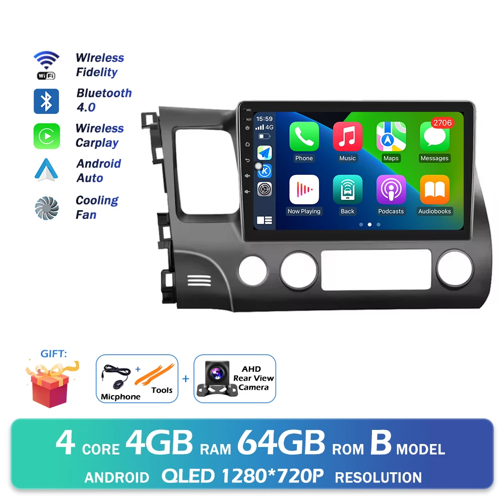Android 16 Bluetooth Voor Honda Civic 2006-2011 Autoradio Intelligente Multimedia Speler Auto Draadloze CarPlay WIFI 4G DSP GPS