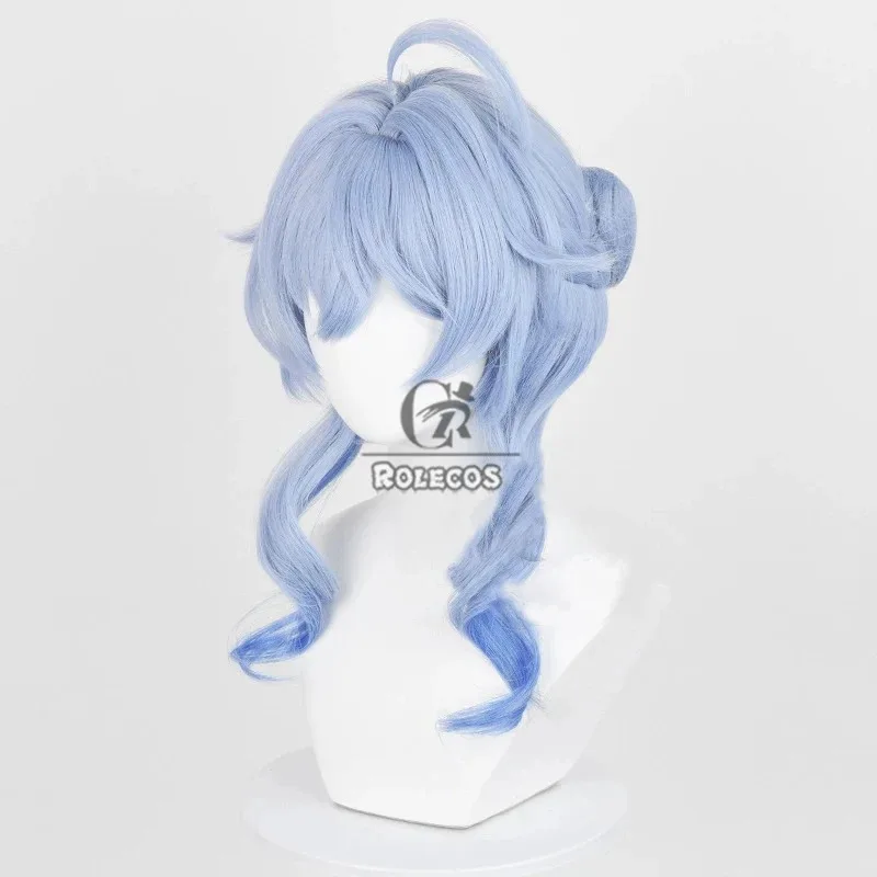 2025 yiyi ROLECOS Gioco Genshin Impact Lanterna Rite Parrucche Cosplay Ganyu 45 cm Lunghi Ondulati Sfumatura Blu Parrucca Resistente Al Calore Synt