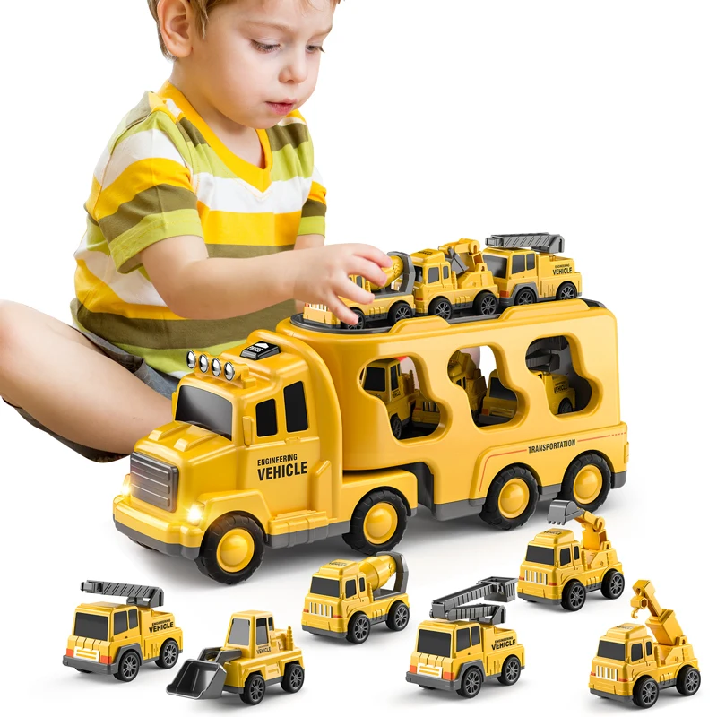 

7-In-1 Urban Transport Vehicle Toy - Friction Power, Truck Set, Equipped With Sound Effects And Lighting Suitable For Ages 3-9