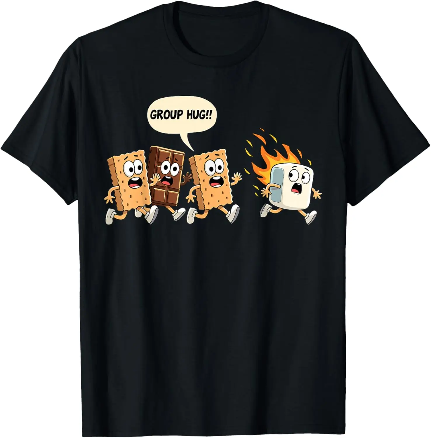 Group Hug Marshmallow Campfire Smores Funny Camping T-Shirt 100% Cotton Trendy Y2K Short-Sleeve Tee-Soft, Quick-Drying,