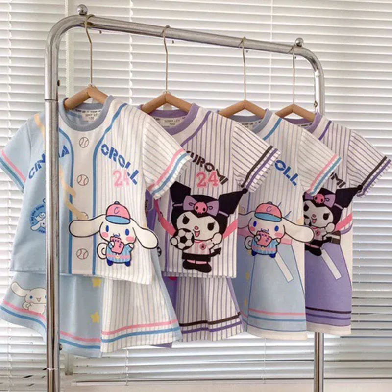 

Two-Piece Set Sanriou My Melody Kuromi New Thin Model Short Sleeve Short Skirt Clothing T-Shirt Girl Cartoon Summer 2025 Gift