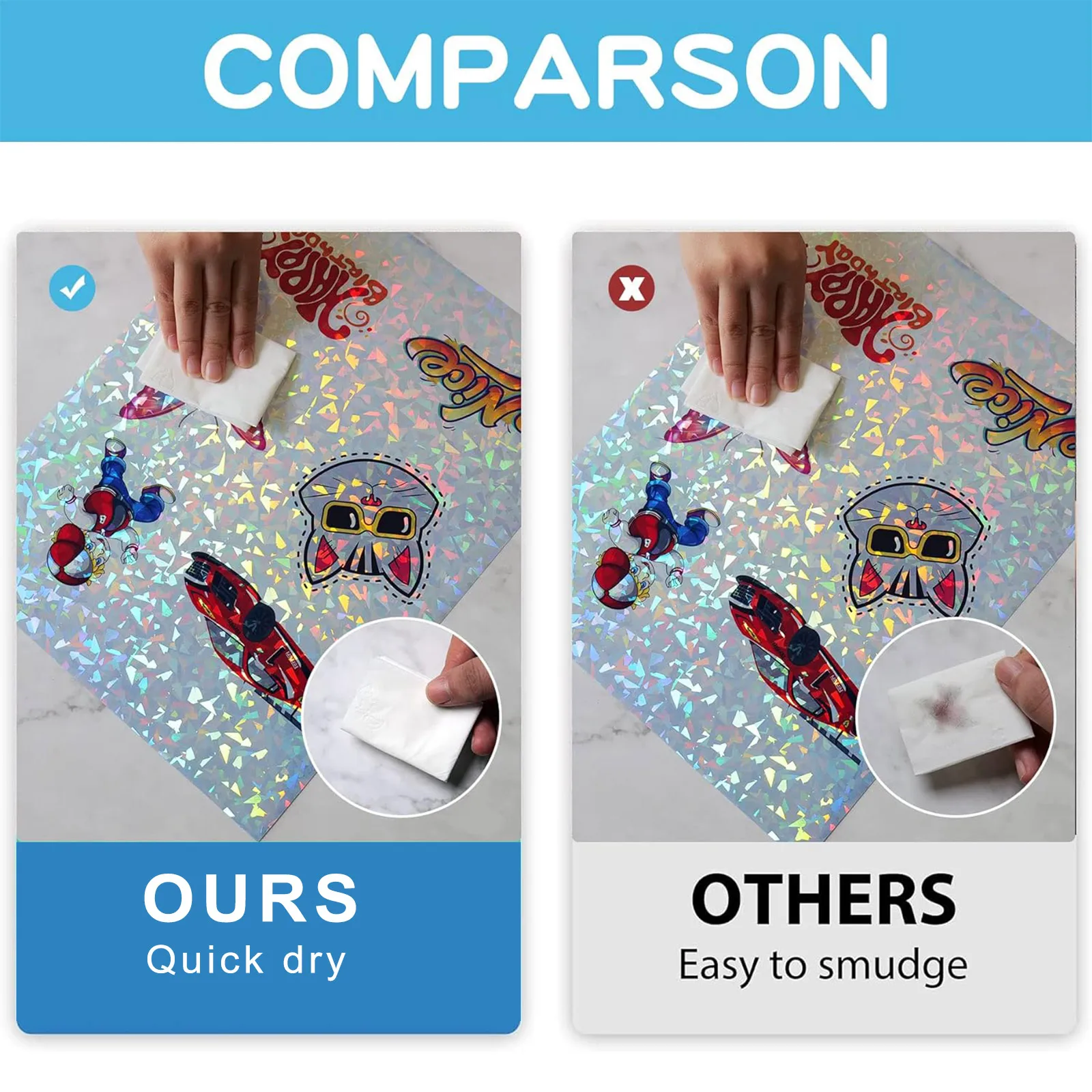 Tamaño A: 8,3 × 11,7 pulgadas, 10 hojas de papel adhesivo holográfico para inyección de tinta y impresora láser, hojas adhesivas de vinilo transparente impermeables