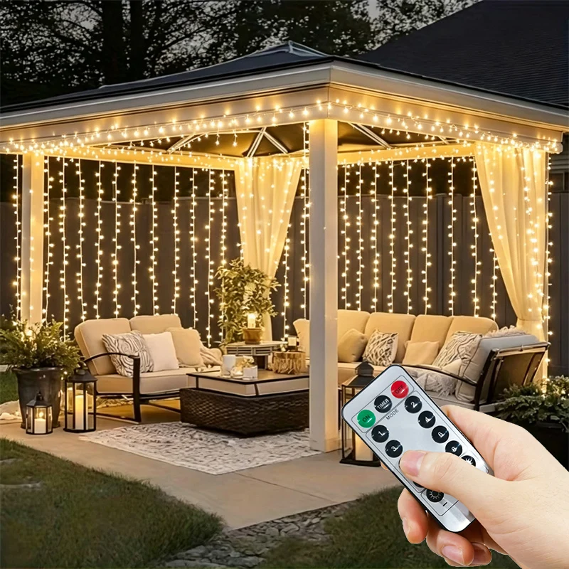 Curtain Lights String USB Plug 8 Lighting Modes with Remote Control LED Christmas Lights Outdoor Indoor Fairy Garden Decoration
