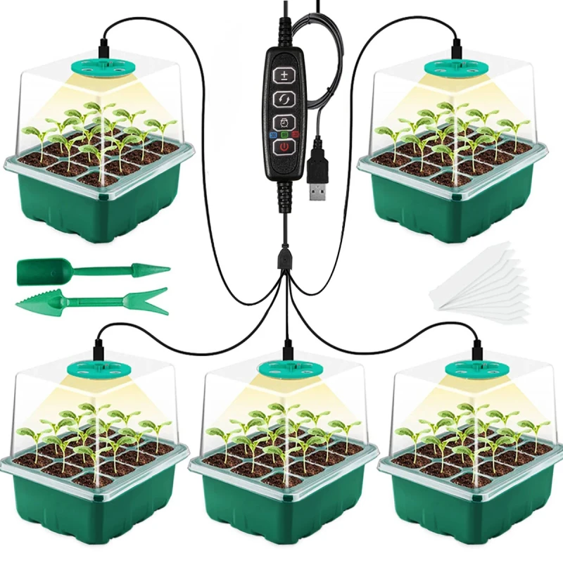 Vassoio di avviamento per semi con luce crescente a LED Vaso per vivaio con timer Fioriera per germinazione delle piantine Umidità di ventilazione regolabile