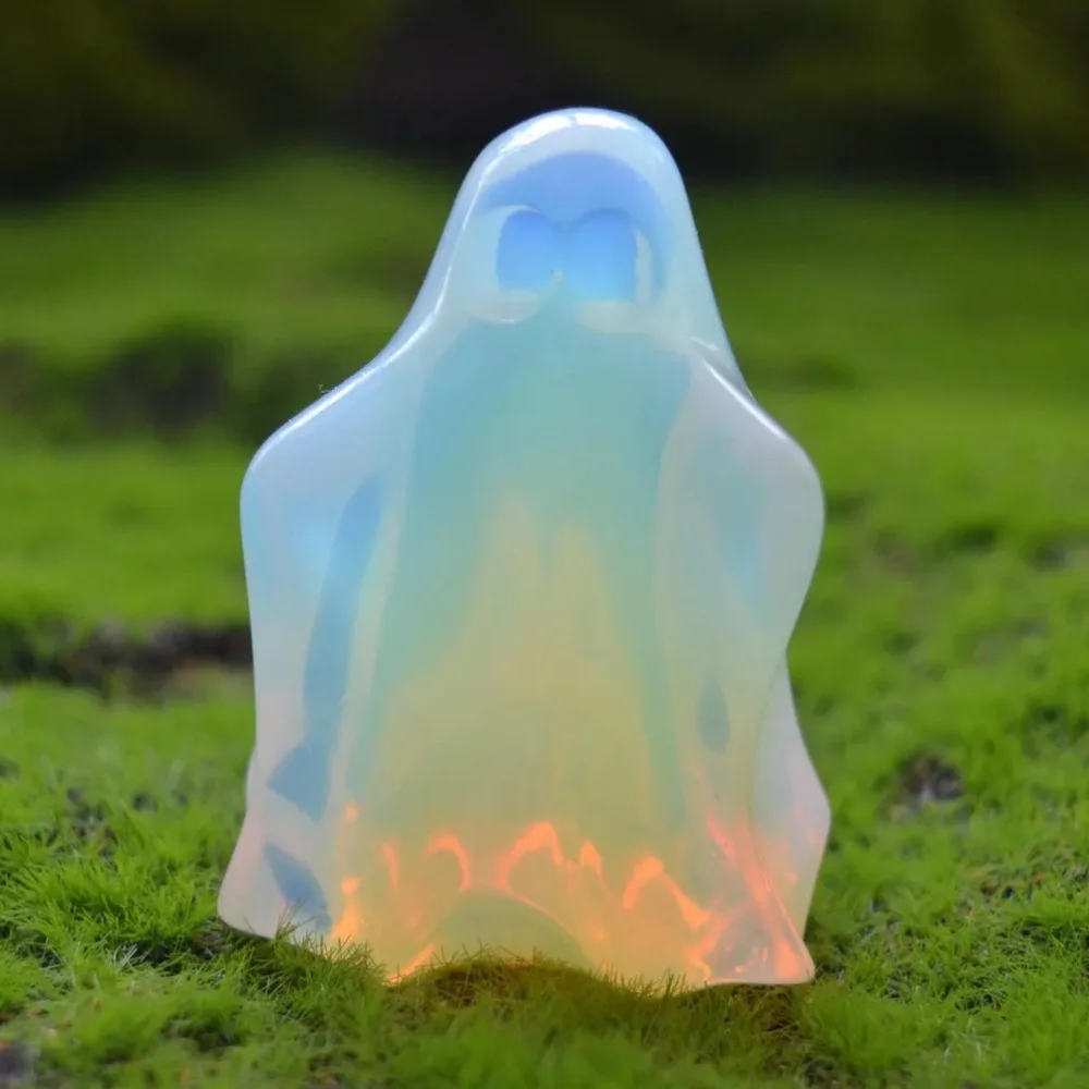 Hand Carved Opalite Ghost  Skull,,Quartz Ghost Ghost Sculpture,Mineral Specimen,Home Decor,Reiki Healing,Crystal Gifts & Home De view 3