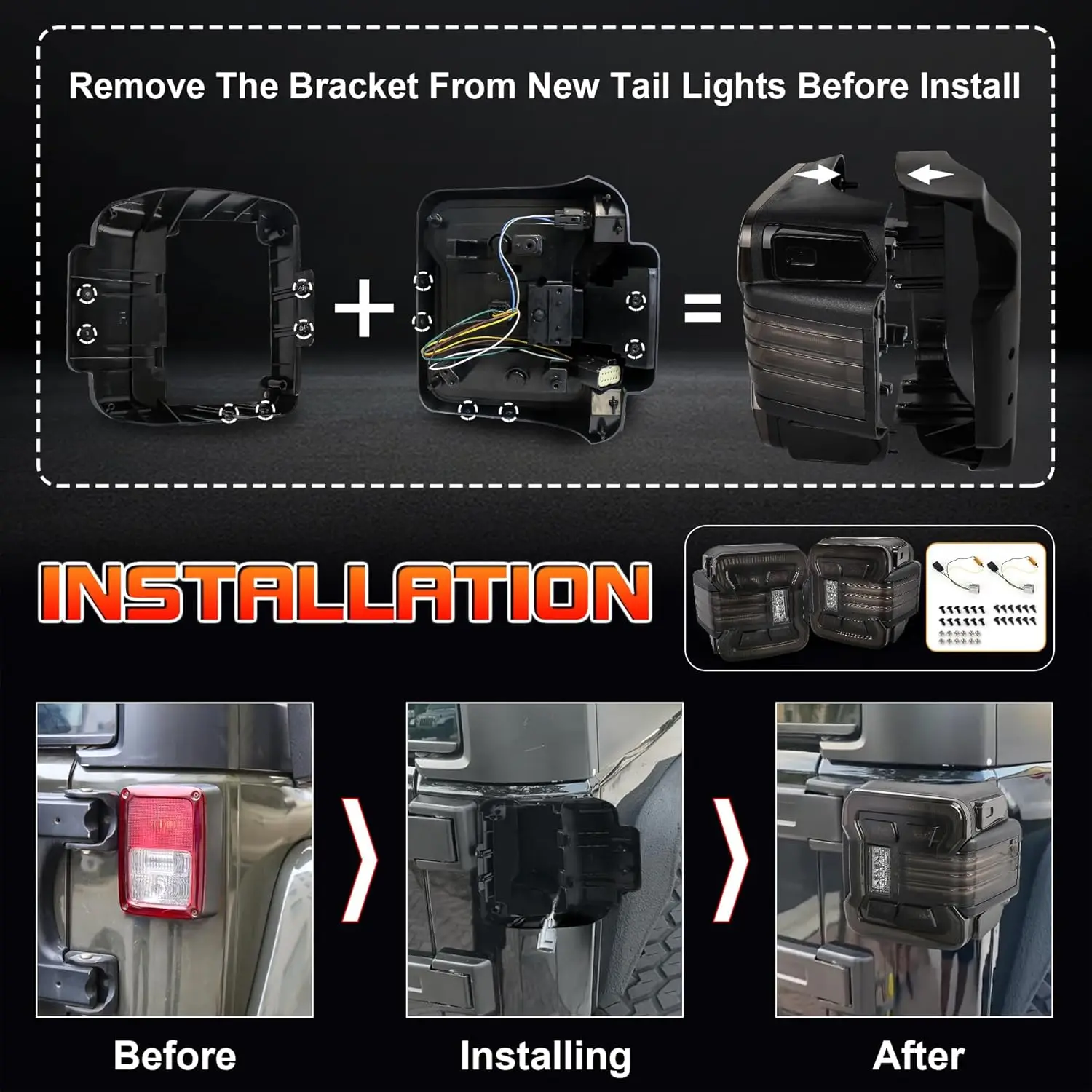 مواصفات اليورو أو المواصفات الأمريكية مصباح ليد خلفي الفرامل بدوره إشارة مصابيح ل جيب رانجلر JK 2007 -2017 #2