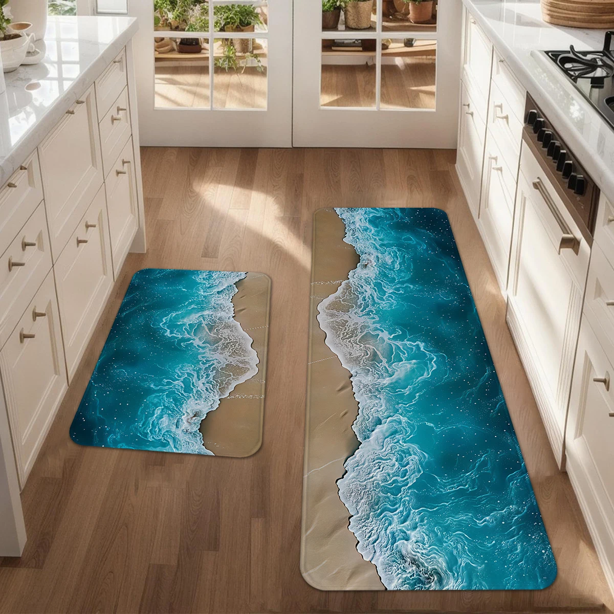 1/2/3 قطعة سجادة منطقة موجة الشاطئ، مجموعة سجادة أرضية غير قابلة للانزلاق للمطبخ، ديكور منزلي، مناسبة للحمامات والردهيات وغرف المعيشة، #3