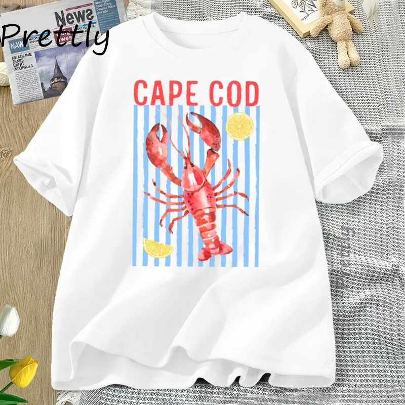 Vacation Fisherman T Shirt Aesthetic Travel Tee Lobster T-Shirt Casual Short Sleeve Tees Street Casual Womans Clothes Streetwear