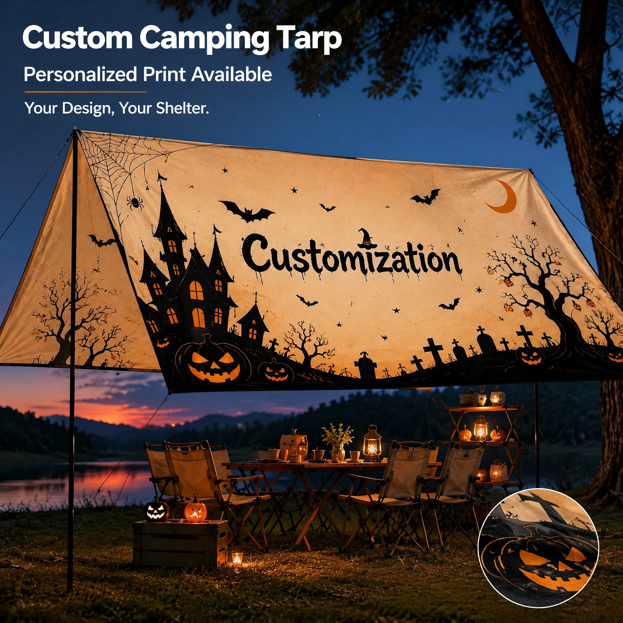 Custom Halloween Canopy Shelter Tent Personalized Pattern Waterproof Outdoor Awning Sunshade for Haunted House Party Decoration