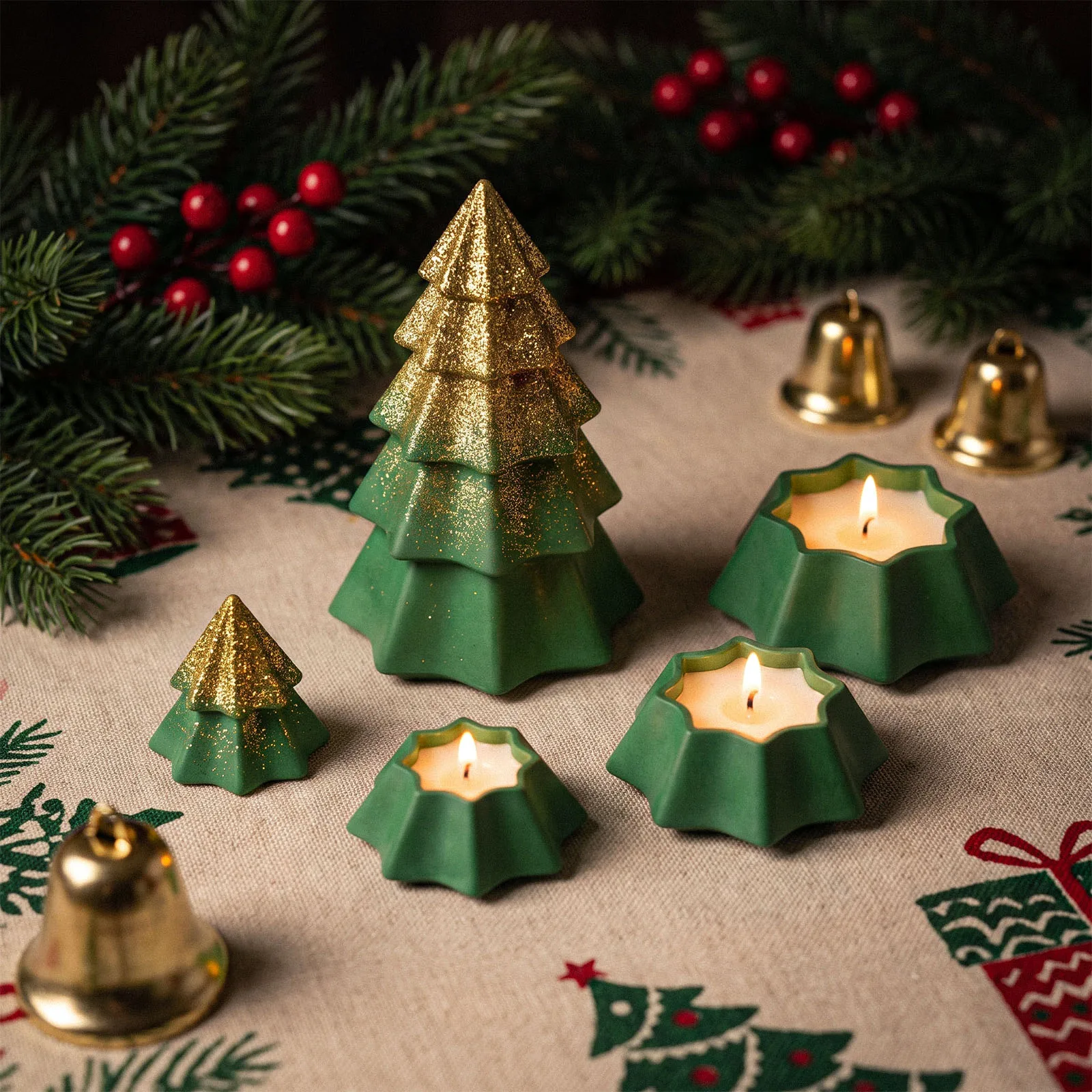 Snowy Stacking Christmas Tree Candle Jar Silicone Mold DIY Christmas Molds for Gypsum Concrete Jesmonite