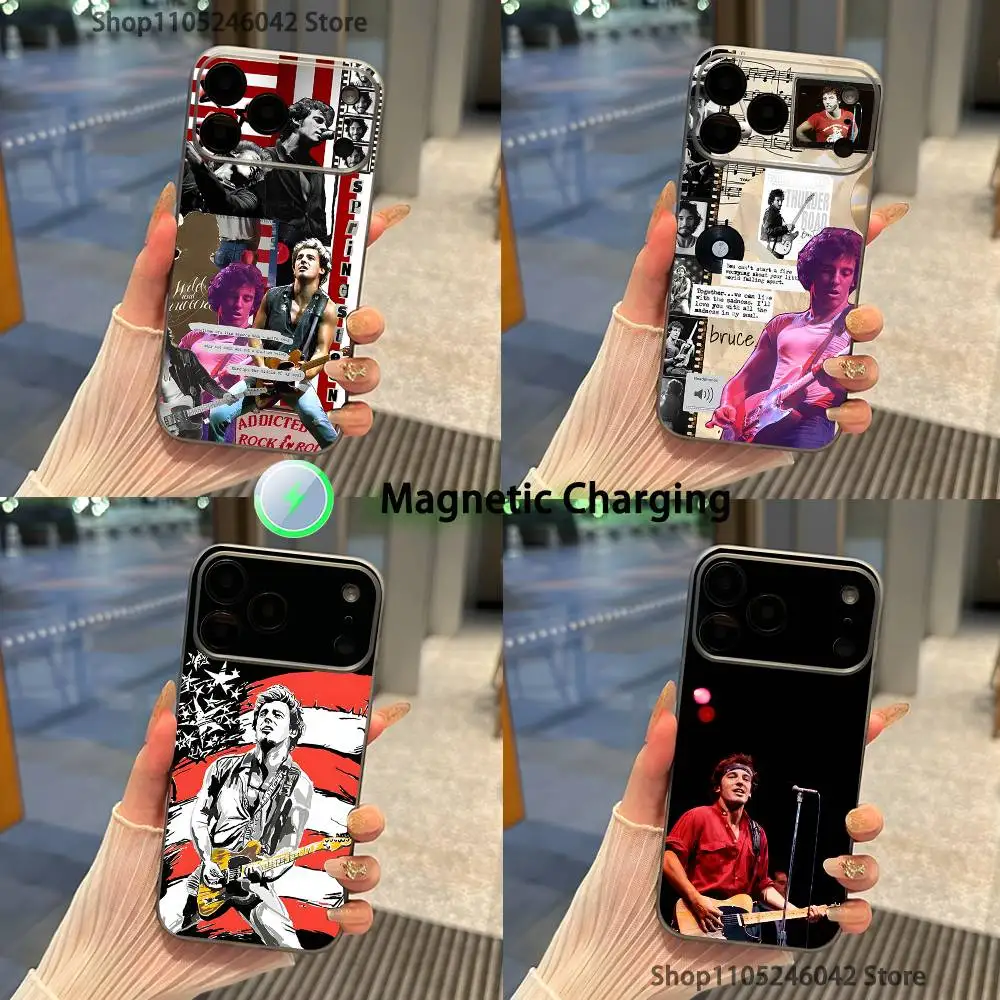

Rock Singer B-Bruce Springsteen Magnetic Wireless Charging Transparent gray Phone Case For iPhone 17,16,15,14,13,12,Pro,Max,Plus