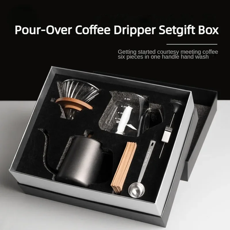 

6/7/8 Piece Set Pour-over Coffee Dripper Set Gift Box Coffee Set Coffee Accessories Manual Grinder Mill Glass Pot Filter Drippe