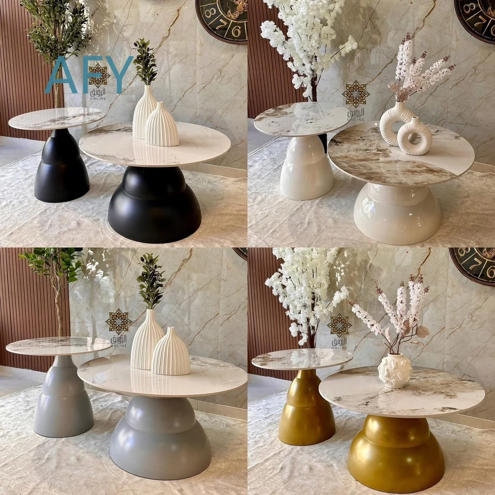 Minimalist Ceramic Stone Coffee Table Set for Small Apartments Living Room Round Nesting Tables Low Height Side Table for