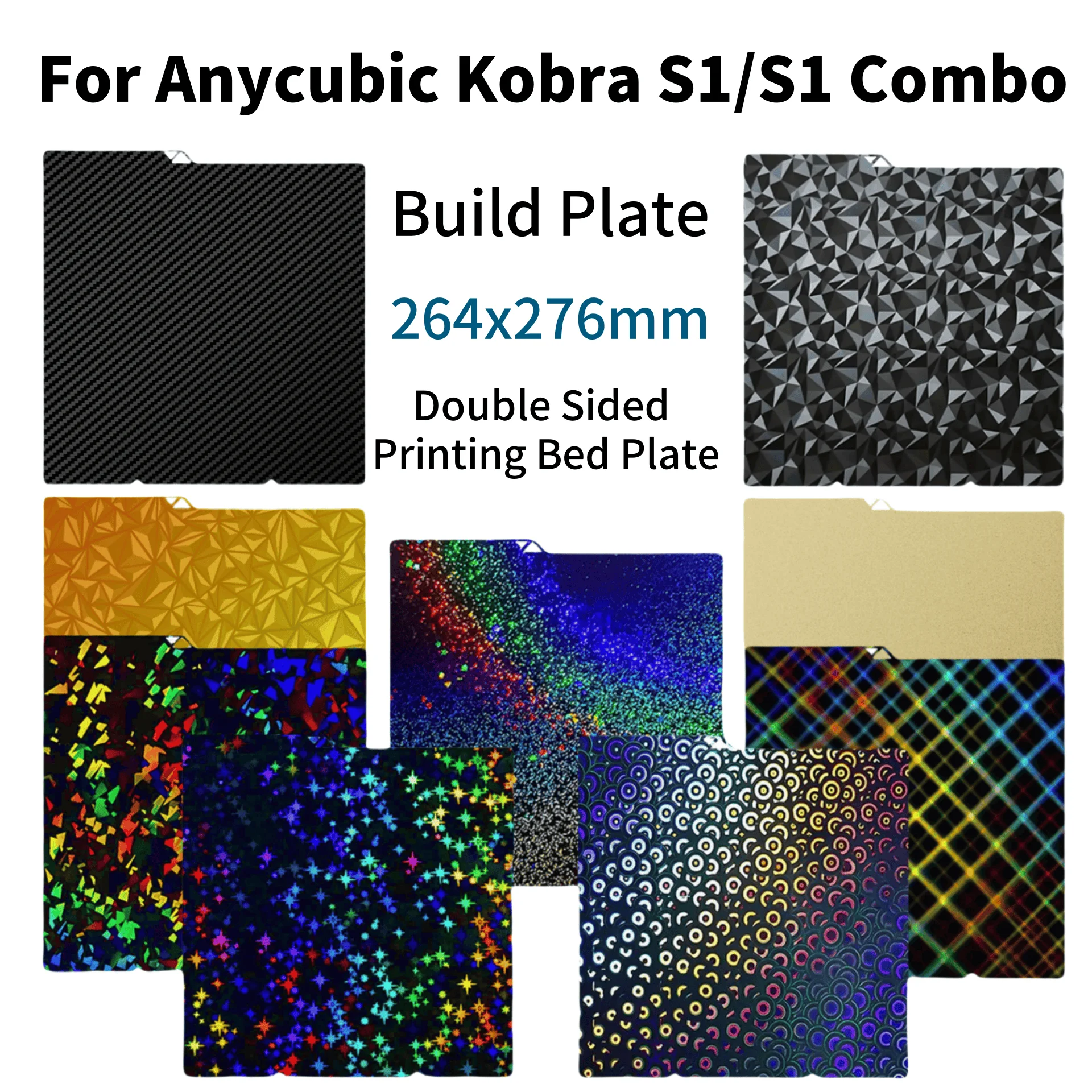For Anycubic Kobra S1 Plate Pei Sheet 264x276mm Textured Kobra X Combo Build Plate Double Sided PEO PET Kobra S1C Build Plate