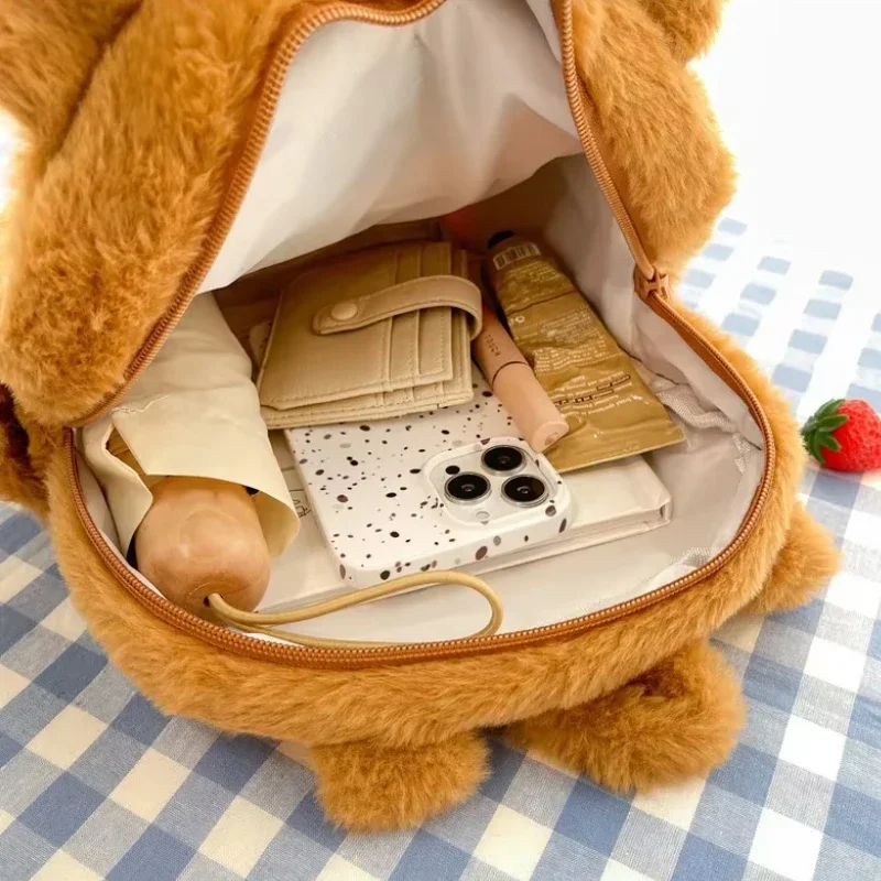Kapibala Peluche Capibara Zaino Studente carino Borsa di pelliccia versatile Ins Borsa da scuola per zaino piccolo per ragazza morbida Mochila