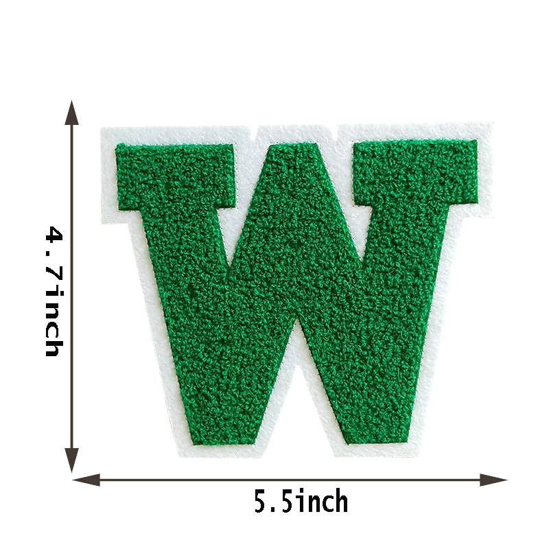 Green Varsity Letters W Chenille English Towel Embroidered Sew On Patch Applique DIY Badge Alphabet Patches For Clothing Bag