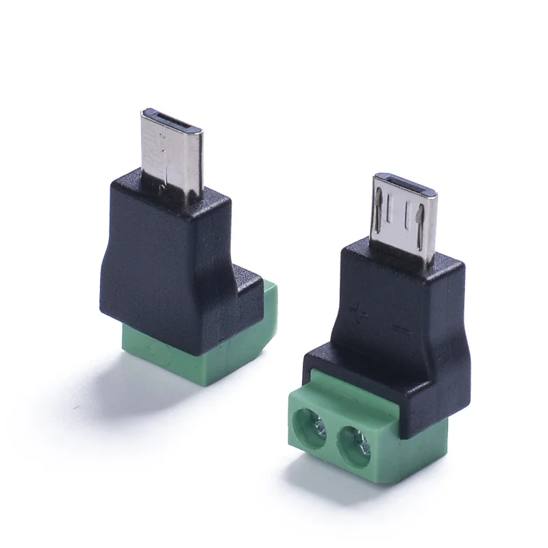 Type C Micro USB Male 5V to 2 Pin No Solder Green Terminal Adapter Quick Connection Head for Charging Phones Tablets and More