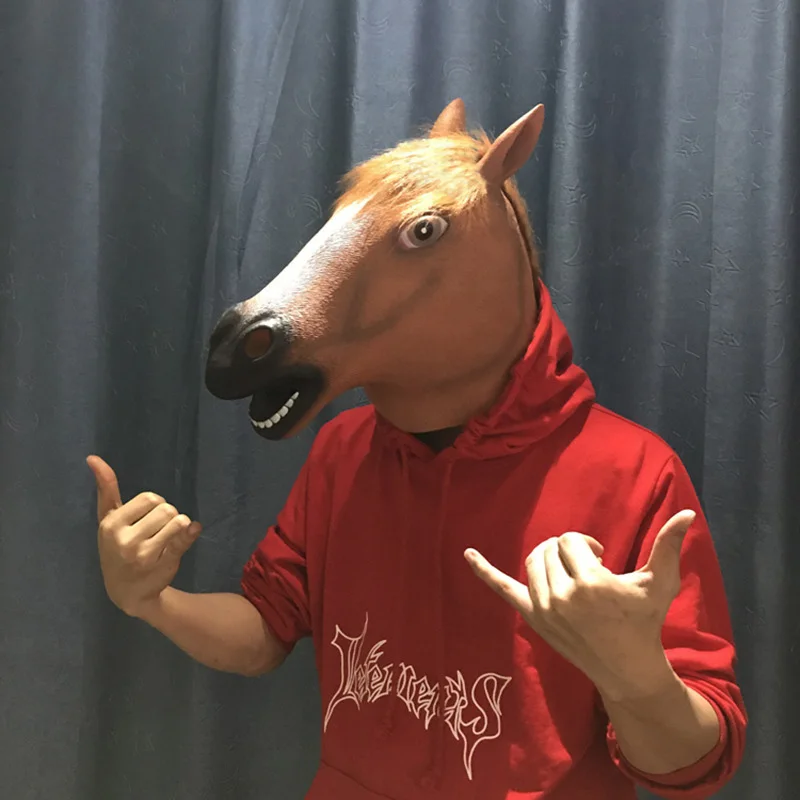 Funny Brown Horse Head Mask Halloween Masquerade Realistic Full Head Animal Mask Girl Men Funny Cosplay Horse Latex Headgear