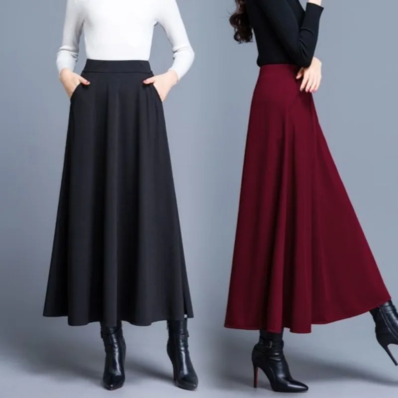 A-line Long Skirts Women Temperament Stylish Retro Cozy Feminino Spring Autumn Korean Style Mujer Faldas Casual Empire Design
