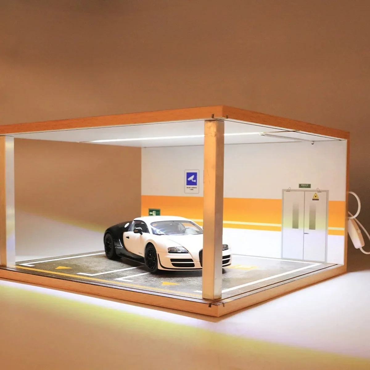 Garage Model,Double Parking Lot Model,Car Model Display Cabinet,Simulation Scene Exhibition Hall,GREY YELLOW,1: 18