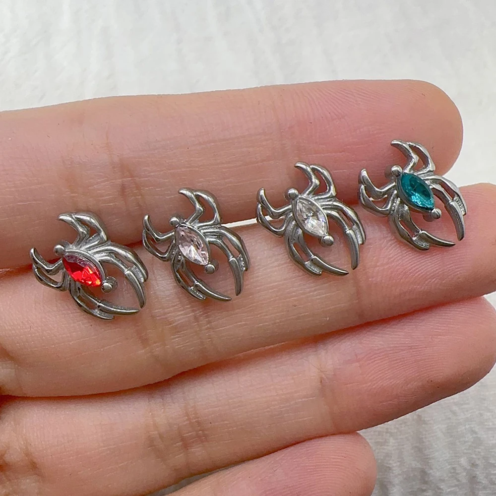 1 قطعة العنكبوت الشفاه مسمار الفولاذ المقاوم للصدأ INS موضة فضية اللون الزركون Labret ثقب الغضروف القرط القوطية مجوهرات الفتيات هدايا