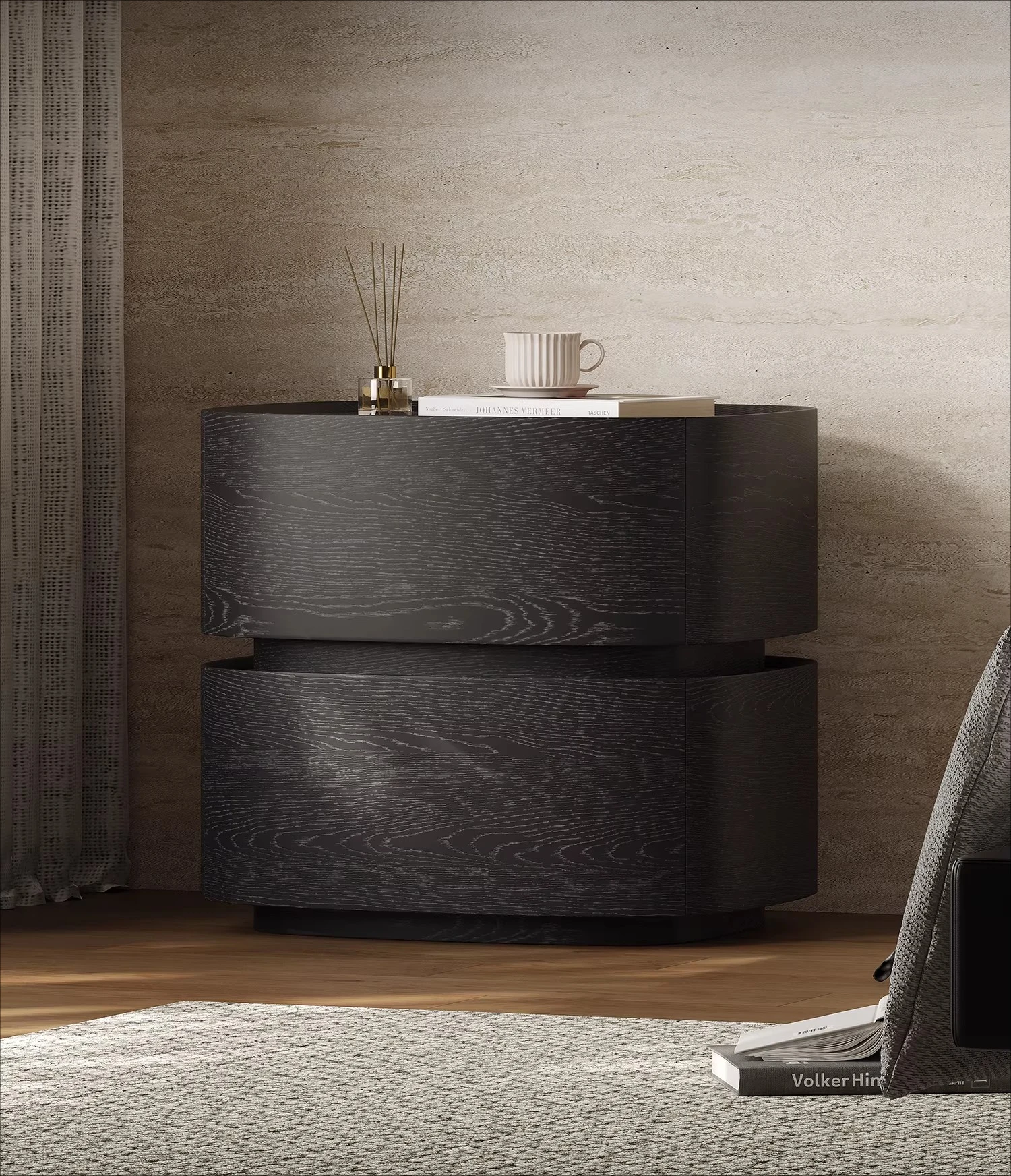 

Italian minimalist rock slab bedside table solid wood bedroom home locker storage cabinet drawer cabinet light luxury high sense
