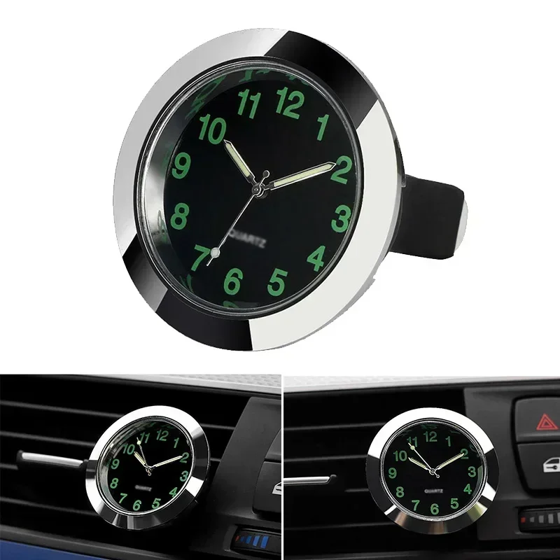 Auto Car Clock Dashboard Interior Mini Quartz Silver With Double-sided Tape Air Vent Chrome Metal Clip Exhaust