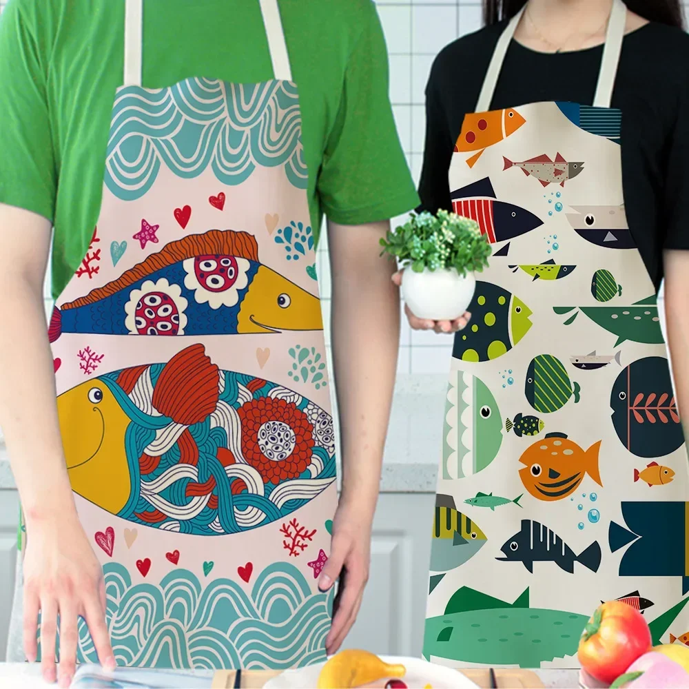 Women Men Kitchen Aprons Housewife Apron Waterproof Cooking oil-proof Fish Cotton Linen Home Textile Antifouling Chef  55x68cm