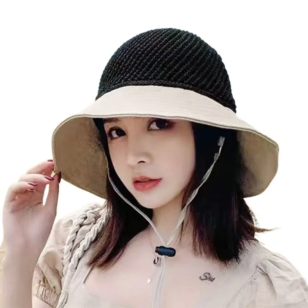 

Women UV Protection Bucket Hat Foldable Wide Brim Sun Cap Outdoor Breathable Panama Hat