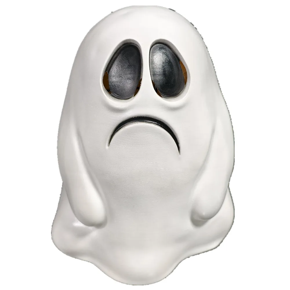 Trauriges Gesicht Weißer Geist Latex-Vollkopfmaske für Erwachsene Halloween Cosplay Kopfbedeckung Gruseliges Lustiges Geisterkostüm-Requisit für Karneval Themenparty – Detail 1