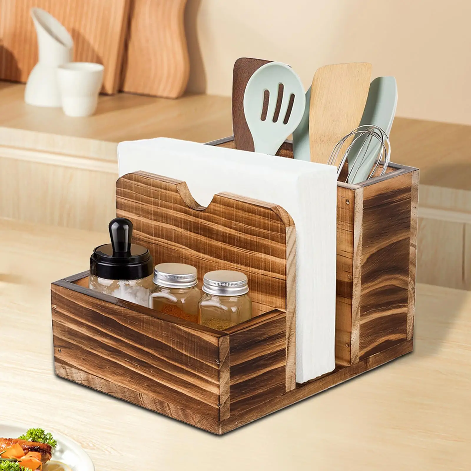 Napkin Salt and Pepper Holder Desktop Tissue Holder Box Space Saving Kitchenware Storage Rack for Kitchen Restaurant Home Use