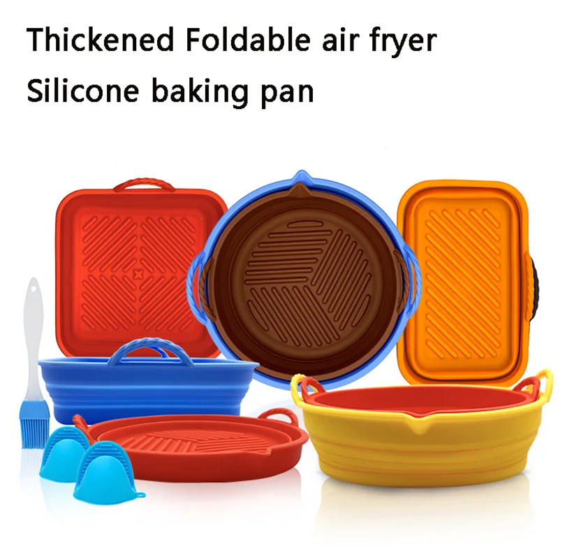Air Friteuse Silicon Mand Ongeveer 20Cm Ronde/Vierkante/Rechthoekige Oven Bakken Lade Opvouwbaar Herbruikbare Siliconen Pot Vervanging pan