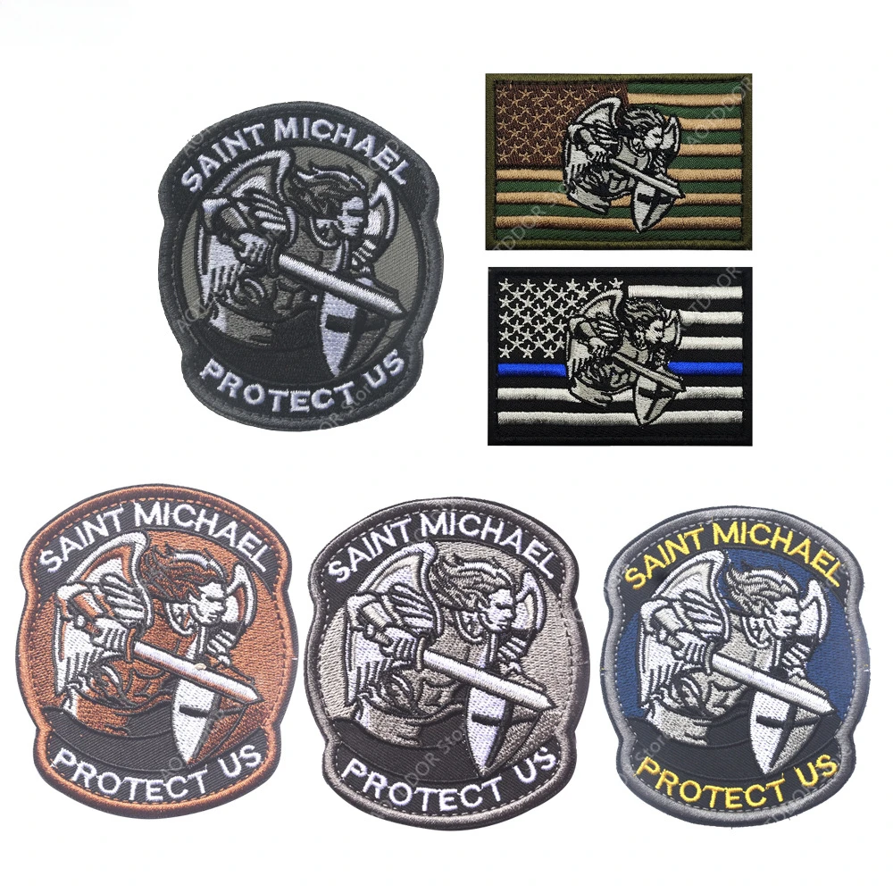 Saint Michael Protect Us Angel Protect American Tactical Morale Mark Magical Sticker Hook and Loop Military Patches for Clothing