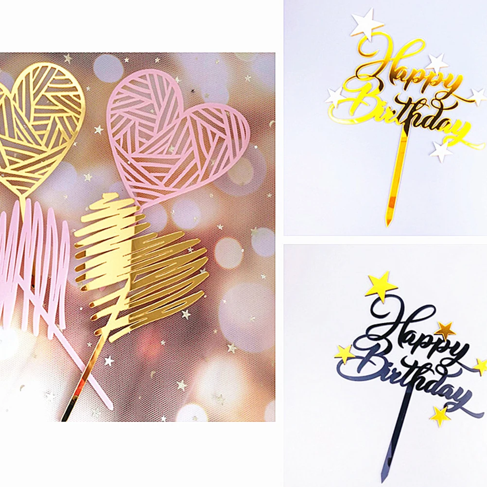 

Cake Decoration Insert Cute Dessert Picks Toppers Star Toothpicks Happy Birthday Decorations Hat