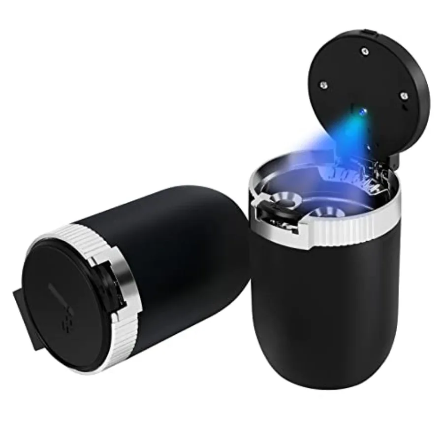 

Car Ashtray withLid Smell Proof 2-Pack , Portable Ashtray, Easy Clean Up Detachable Ashtray, LED Blue Light, Windproof for Outd