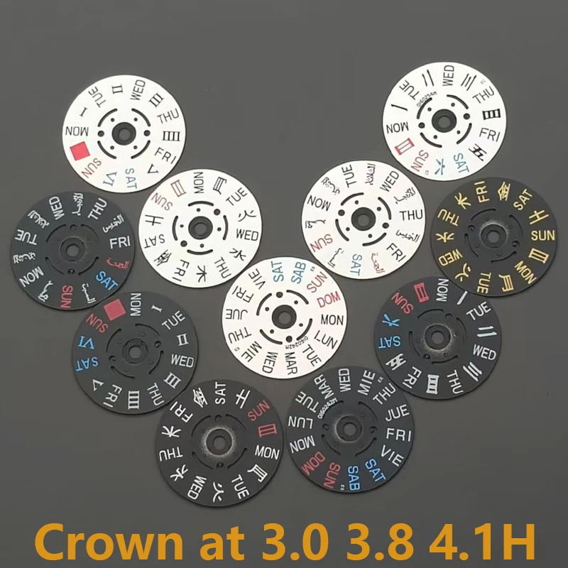 Mod NH35 NH36 Movement Dial Week Wheel Crown at 3.0/3.8/4.1H Fits SKX007 6105 Tuna Watch Movement Repair Week Wheel Parts