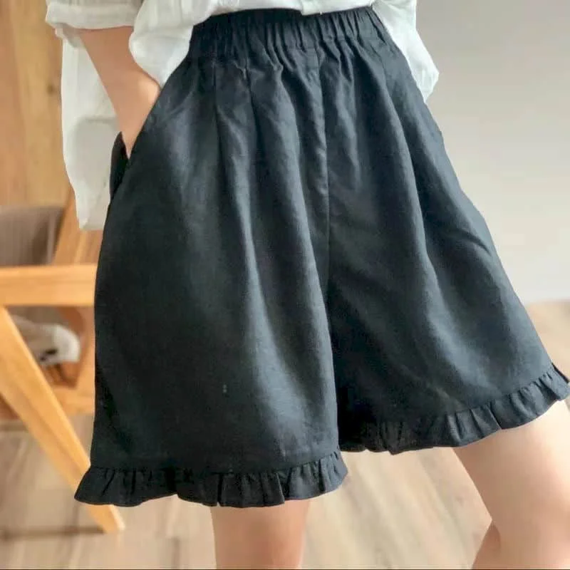 

Хлопковые льняные шорты, женские летние милые стильные однотонные шорты с пятью точками, повседневные винтажные короткие брюки с эластичной резинкой на талии, женская одежда