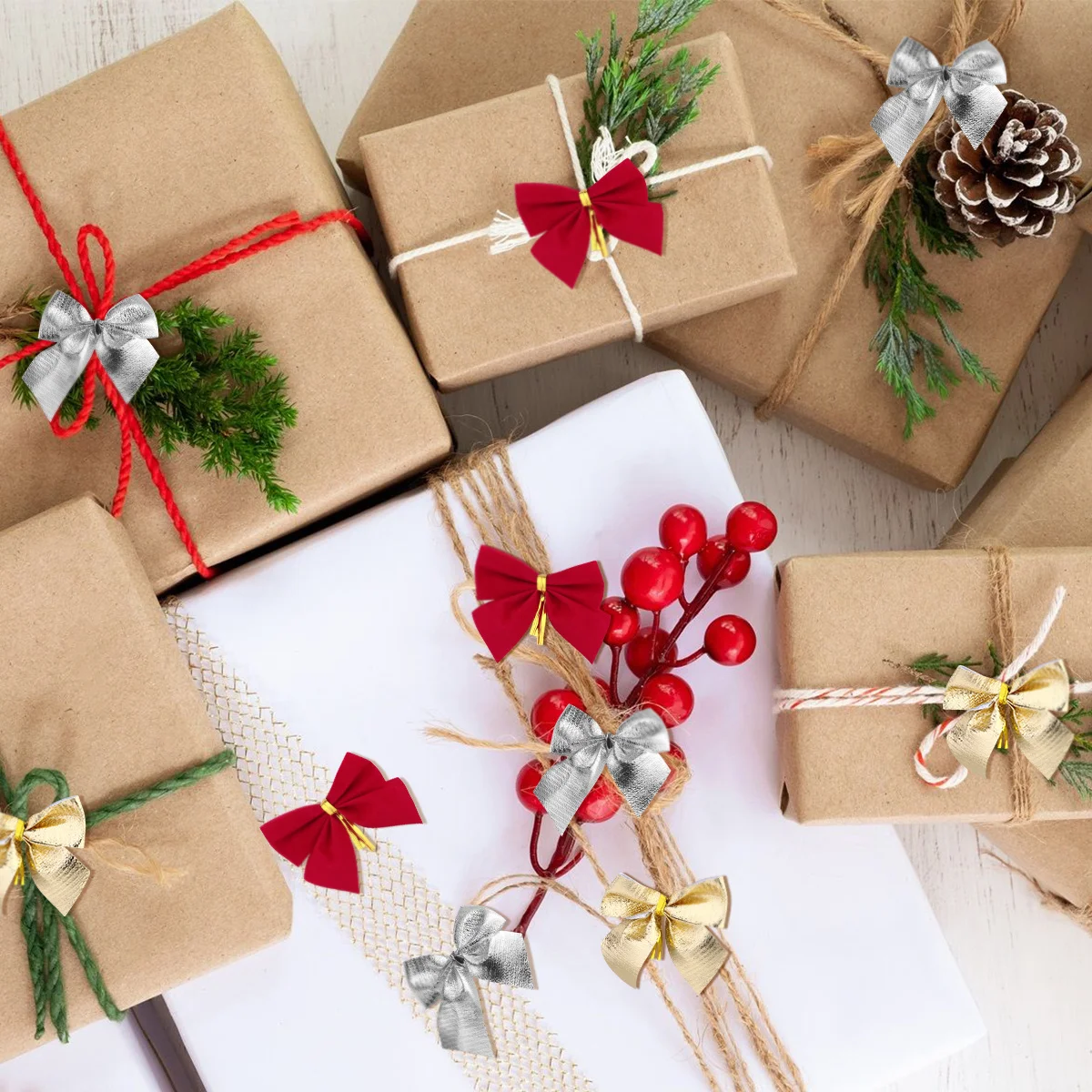 

36Pcs Glitter Christmas Bowknots Hanging Ornaments Red Gold Silver Xmas Tree Decorations Holiday Party Supplies