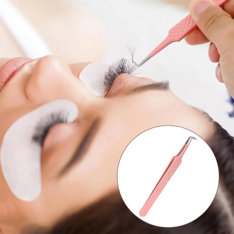 90 Degree Lash Tweezers for Eyelash Extensions Clip Nanometer High Precision Fiber Tip Grip Mega Volume Isolation Eyelash Tools