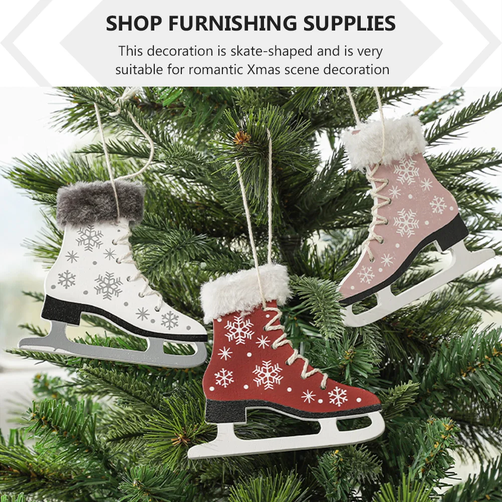 

2 Pcs Wooden Ice Skate Pendant Christmas Decoration Skates Ornaments Skating Decorative Hanging Mini