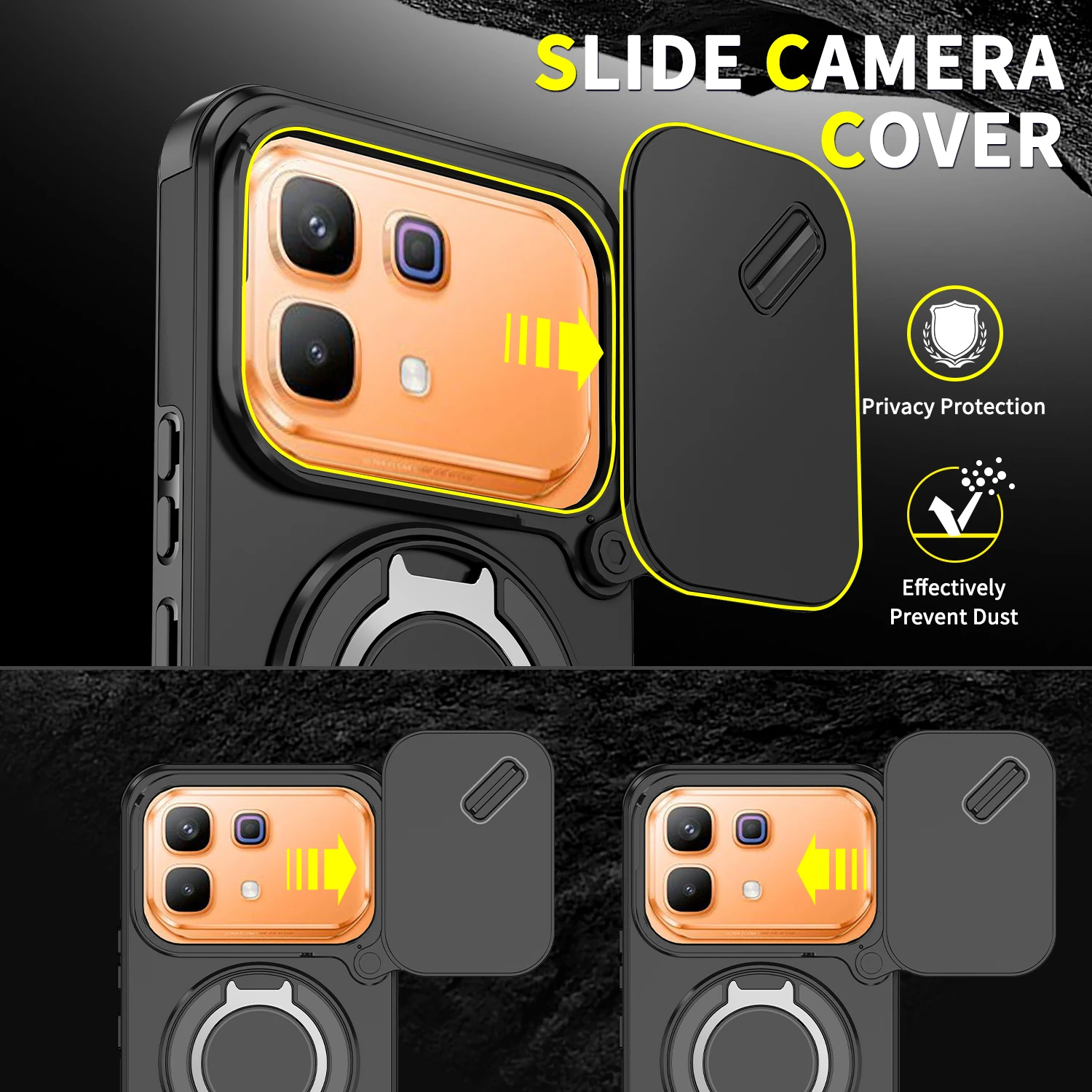 Magnetic Ring Stand Shockproof Case For Infinix Note 60 Pro 5G Slide Camera Lens Protection TPU Frame Plastic Phone Cover Fundas