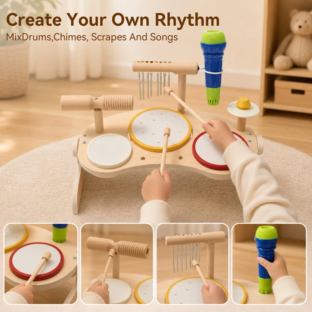 Kids Wooden Drum Set Musical T - đánh giá và giá Kids Toys Xylophone