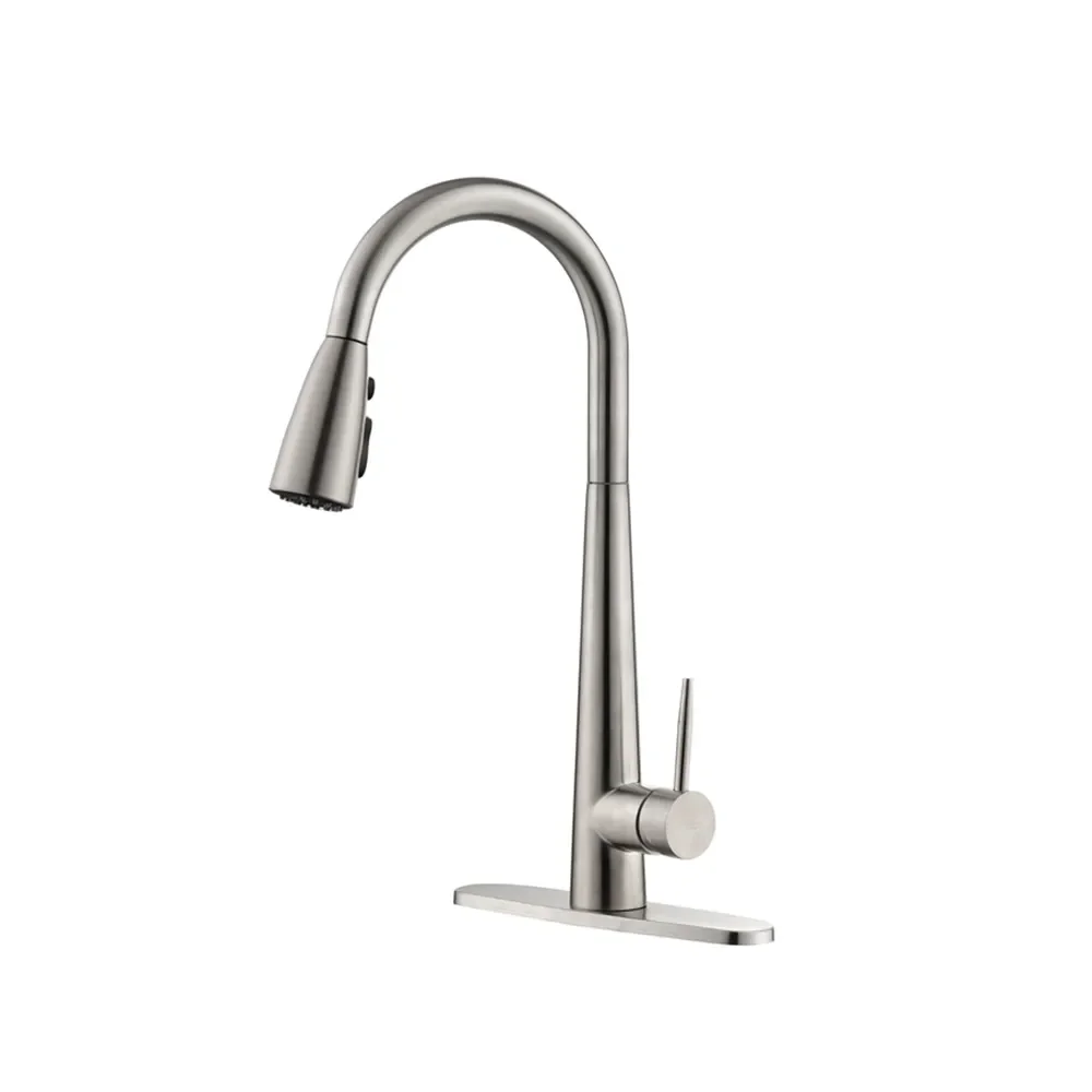 

Kitchen Faucet with Pull Down Sprayer Brushed Nickel, High Arc Single Handle Kitchen Sink Faucet with Deck Plate, Commercial Mod