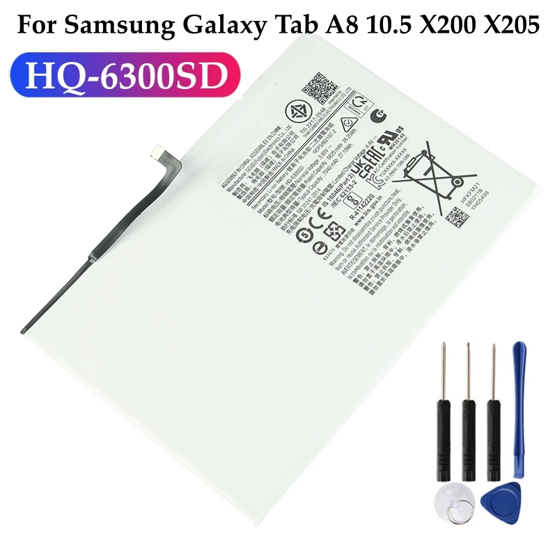 HQ-6300SD HQ-6300N Battery For Samsung Galaxy Tab A8 10.5 X200 X205 SM-X200 SM-X205 Battery 7040mAh + Tools