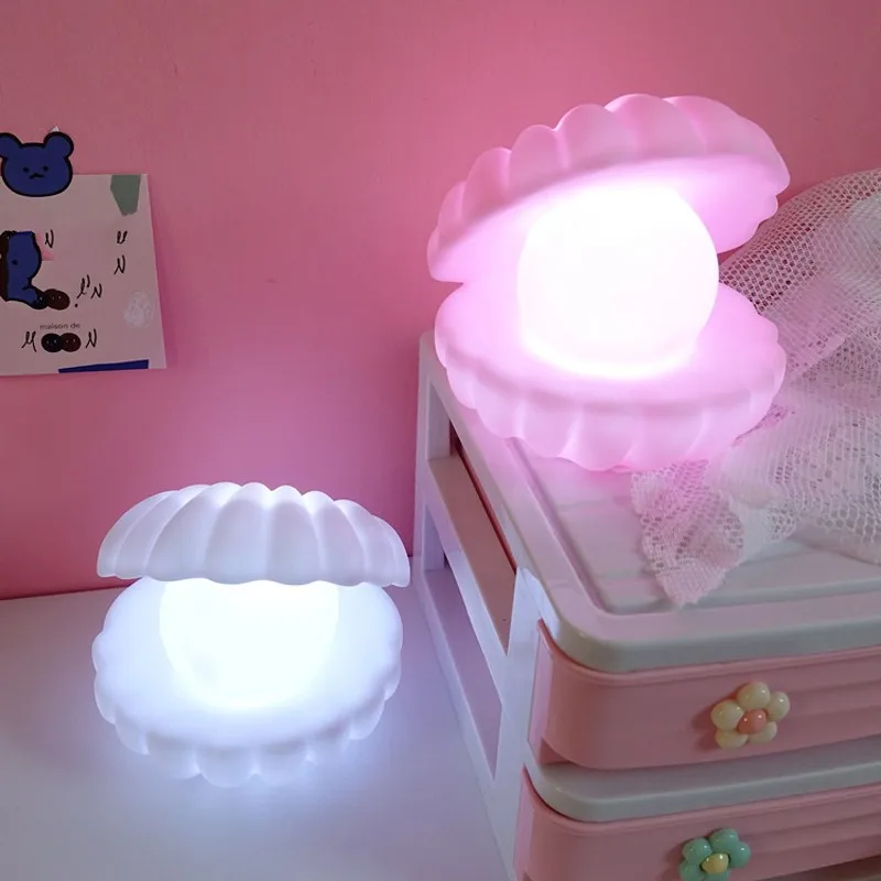 Pearl Shell Night Light Room Decor LED Bedside Lamp Cute Baby Bedroom Sleep Lights For Home Decoration Desk Lamp Christmas Gifts