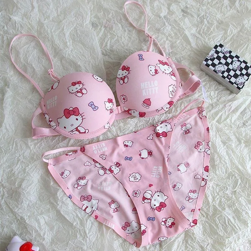 Hello kitty small breast push-up anti-slip underwear, cartoon sweet and cute, sexy and pure desire, beautiful back bra for girls - view 5